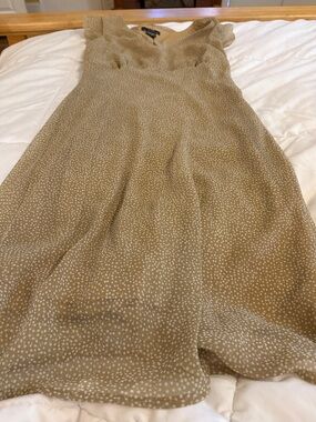 FLP Beige Cream Midi Dress with Dot Print